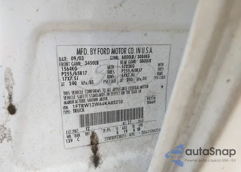 2004 Ford F-150 Xlt z USA, uszkodzony, nr VIN 1FTRW12W64KA85210